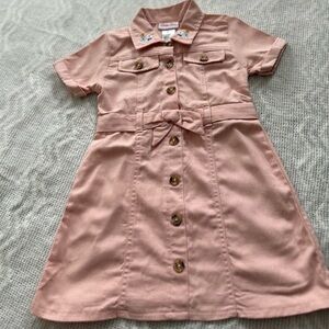 Little Lass  Girls Blush Button-Down Dress w Embroidered Flowers